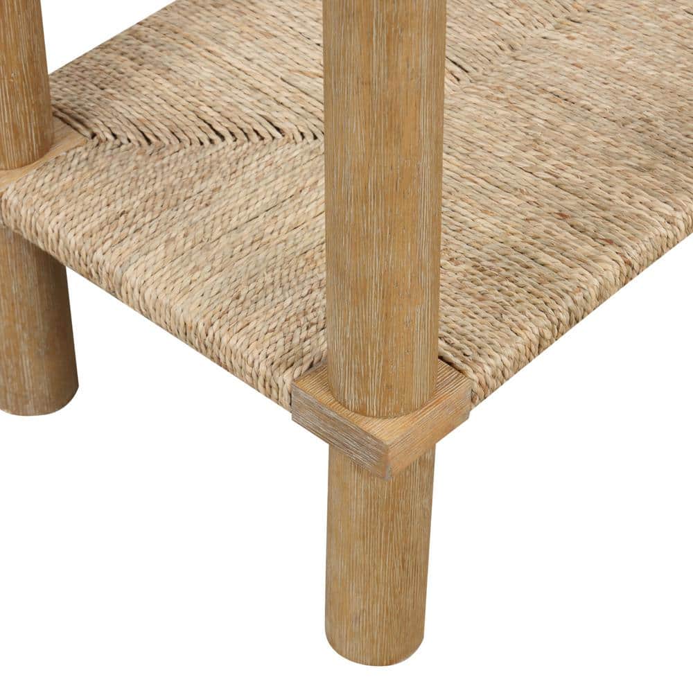 Beacon Light Brown Wood Console Table with Seagrass Storage