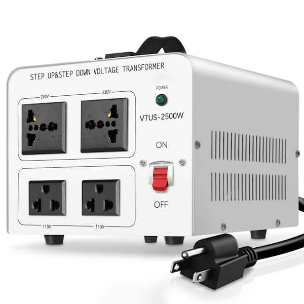 2500 Watt Pipe Capacity Voltage Converter Transformer 110/120 Volt-220/240 Volt with 2 US outlets, 2 Universal outlets