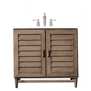 Portland 36.0 in. W x 23.5 in. D x 34.3 in. H Bathroom Vanity in Whitewashed Walnut with White Zeus Quartz Top