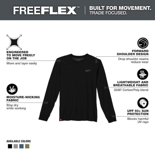 Men's X-Large Black Cotton/Polyester Long-Sleeve Hybrid Work T-Shirt (3-Pack)