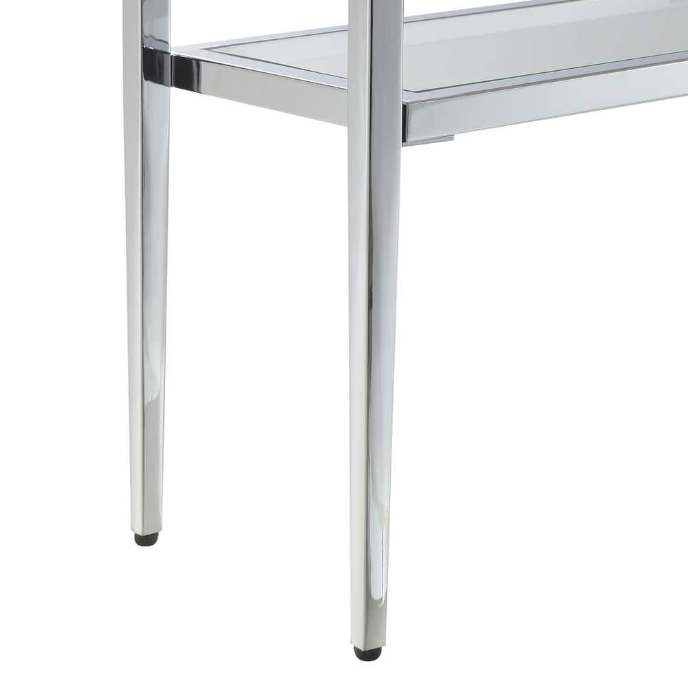 Nadia Chrome Metal Entryway Hall Table with Glass Shelves