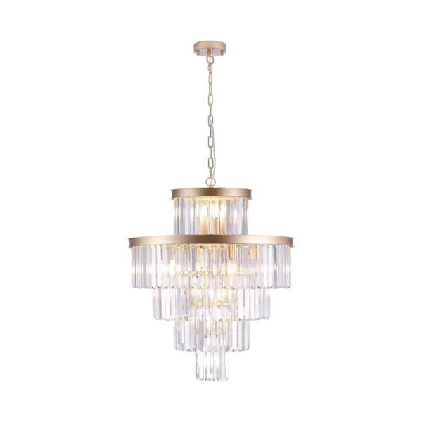 15-Light Gold Tier Crystal Chandelier 5-Tier Chandelier for Living Room Dining Room Entrance Hall Master bedroom