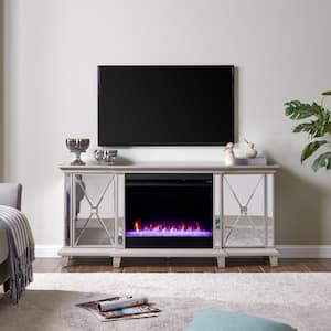 Jordyn 58 in. Color Changing Electric Fireplace in Mirror and Silver