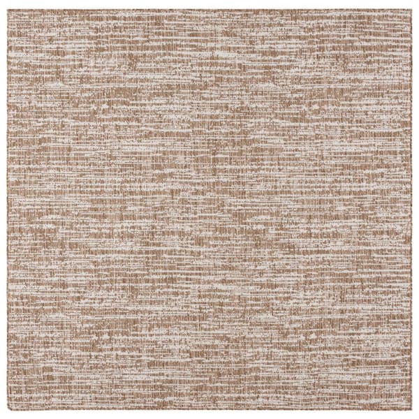 Beach House 7 ft. x 7 ft. Square Brown/Ivory Distressed Striped Solid Indoor/Outdoor Area Rug