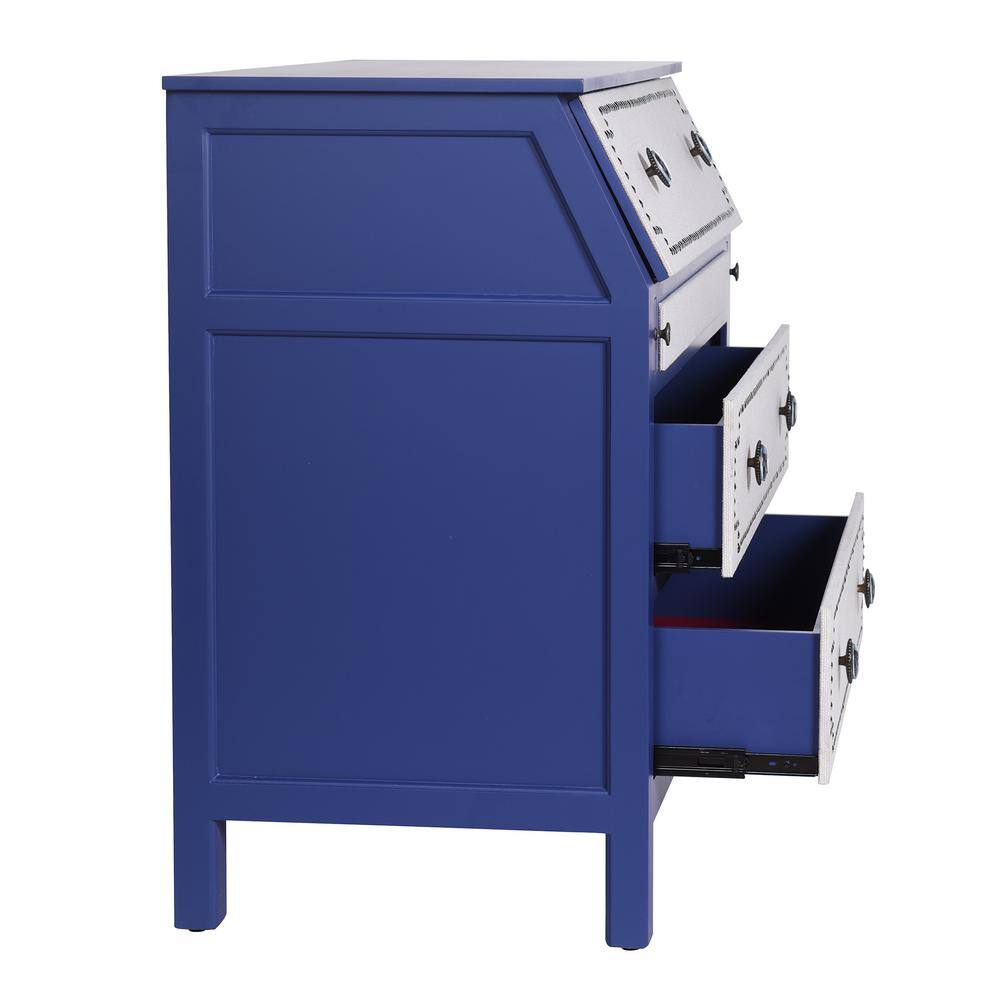 Dann Foley Medium Wood Blue and Cream Chest with USB Ports
