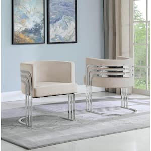 Paty Cream Velvet Chrome Upholstered Barrel Chair (Set of 1)