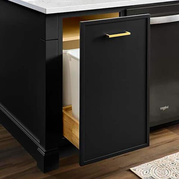 Leyton 18 in. W x 24 in. D x 34.5 in. H Ready to Assemble Plywood Slim Shaker Double Trash Can Cabinet in Raven Black
