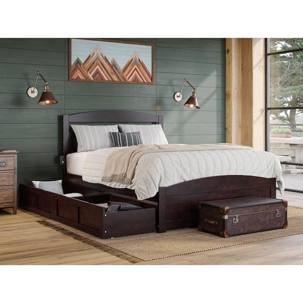 AFI Warren, Solid Wood Platform Bed with Footboard and Storage Drawers (Set of 2), Full, Espresso