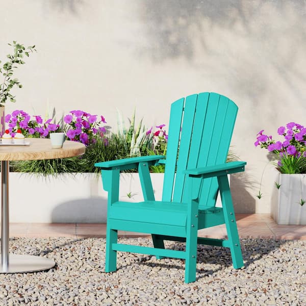 Altura Outdoor Patio Fade Resistant HDPE Plastic Adirondack Style Dining Chair with Arms in Turquoise