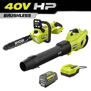 40V HP Brushless Whisper Series 160 MPH 650 CFM Cordless Battery Blower & 14 inch Chainsaw w/ 6.0 Ah Battery & Charger