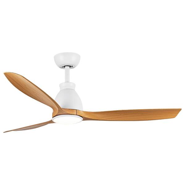 Sunpez 52 in. Indoor White Modern LED Ceiling Fan with Remote Control and 3-Antique Brown Wood Graiin Blade