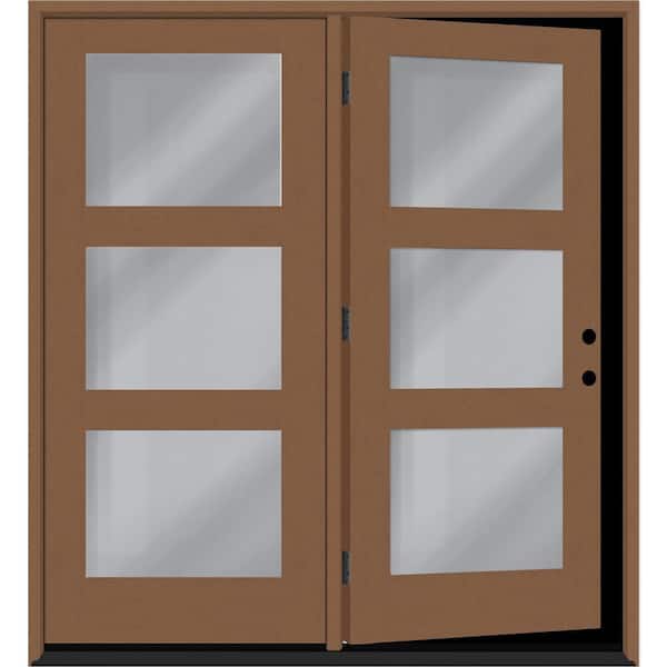 Steves & Sons Regency 60 in. x 80 in. Modern 3L Equal ClrGlass AutmnWht LH Center-Hinged Stained Fiberglass Retro Patio Door w/6"Jamb