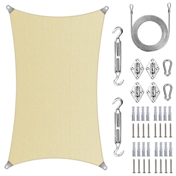 Super Ring 18 ft. x 20 ft. Sun Shade Sail with Hardware Kit and Cable-Beige