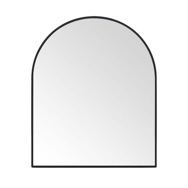 30 in. W x 36 in. H Modern Arched Metal Framed Wall Mounted Bathroom Vanity Mirror in Black