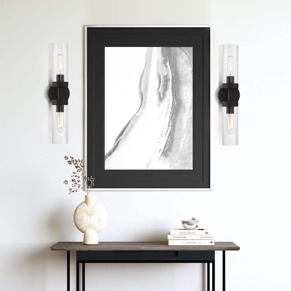 Black Steel 2-Light Vanity with Clear Glass Shades