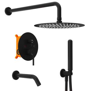 10 in. 3-Spray Wall Bar Shower Kit With Handhold Shower, Rain Shower Head, Tub Faucets Set With Valve in Black