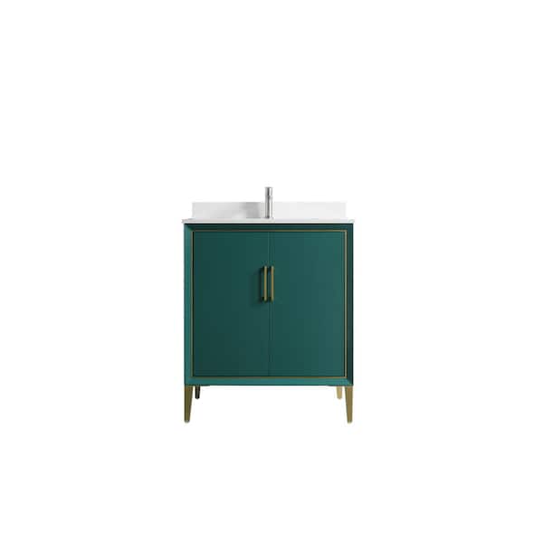 Dyconn VSD 30 in. W x 22 in. D x 35 in. H Single Sink Freestanding Bath Vanity in Green with White Cultured Marble Top