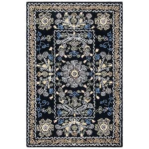 Micro-Loop Black/Green 3 ft. x 4 ft. Floral Border Area Rug