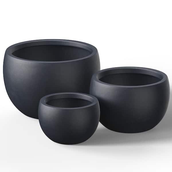 Sapcrete 12.5 in. 16 in. 20.5 in. Granite Gray(Enhanced Interior) Concrete Round Planter / Pot with Drainage Holes (3-Pack)