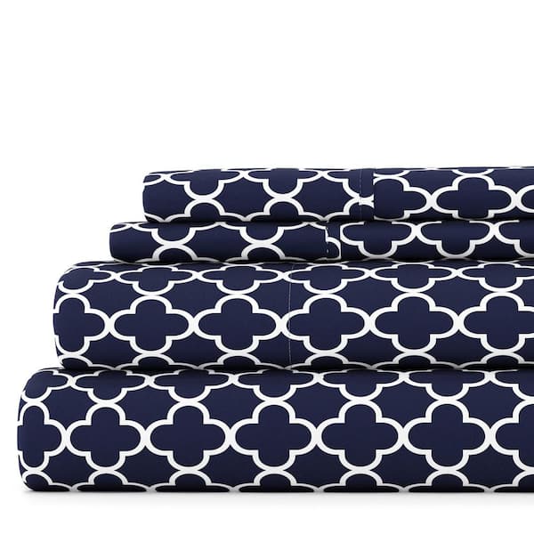 Becky Cameron 4-Piece Navy Geometric Microfiber Twin Sheet Set