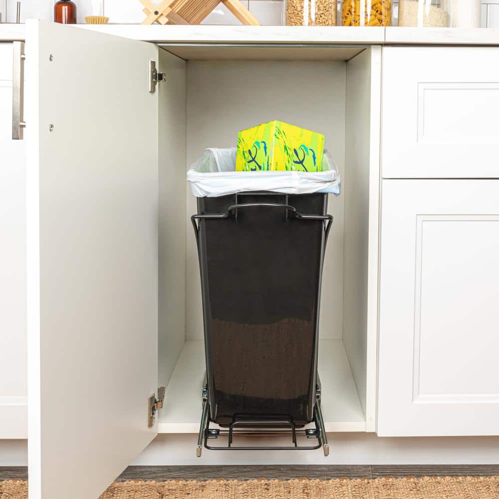 Black Plastic Pull-Out Trash Can with Chrome-Plated Steel Base