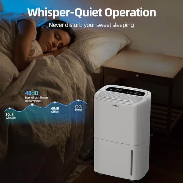 Edendirect - 120 pt. 6,000 sq.ft. Dehumidifier in. White with Large Bucket and Drain Hose for Basement, Garage, with Auto Defrost