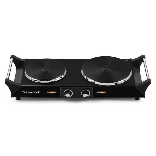 Elexnux Double Infrared Burner 7.1 in. Stainless Steel Black Countertop Hot Plate with Temperature Control, Automatic Shut-Off, Black-Infrared