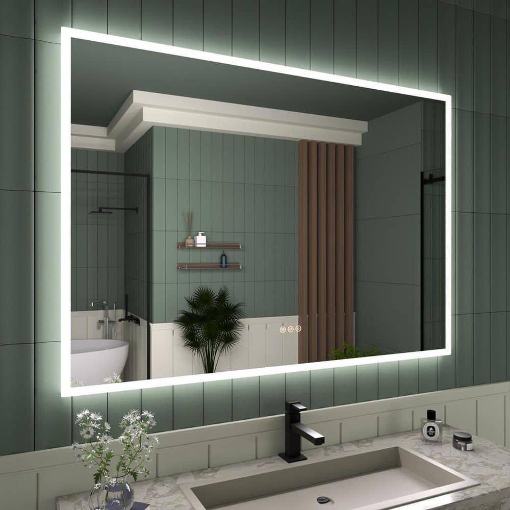 48 in. W x 36 in. H Rectangular Frameless LED Single Wall Bathroom Vanity Mirror in Polished Crystal price history on PriceWatchPro