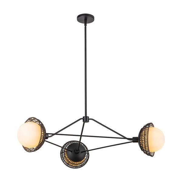 ALORA MOOD Perth 40 in. 3 Light 40-Watt Matte Black/Opal Glass Chandelier