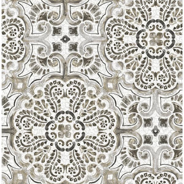 NuWallpaper Black Florentine Tile Vinyl Strippable Roll (Covers 30.75 sq. ft.)