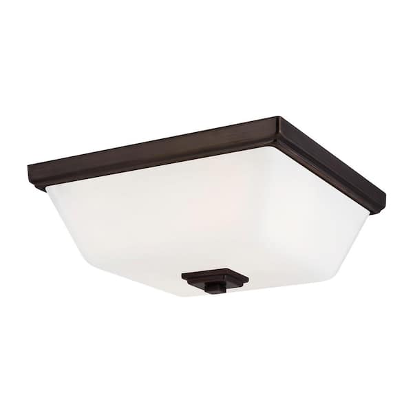 Generation Lighting Ellis Harper 13 in. 2-Light Brushed Oil Rubbed Bronze Flush Mount with Etched White Glass Shade and LED Light Bulbs