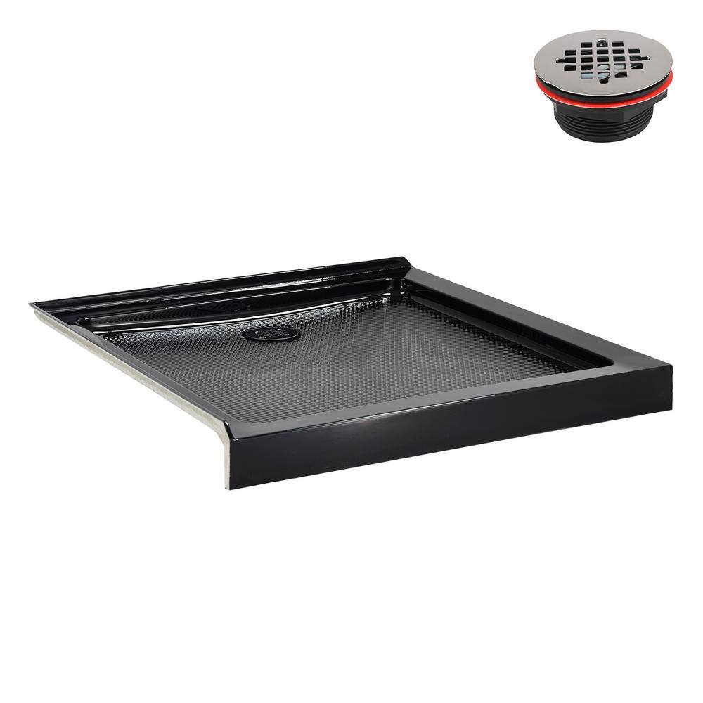 Glossy Black 36'' x 36'' Corner Acrylic Shower Base with Right Drain