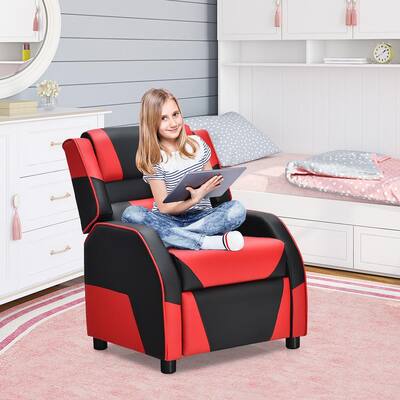 24 in. W Gaming Recliner Sofa PU Leather Armchair for Kids Youth with Footrest Red