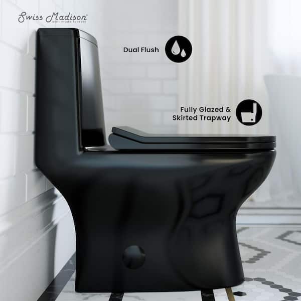 Swiss Madison Ivy 1-Piece Toilet Dual Vortex Flush in Glossy Black