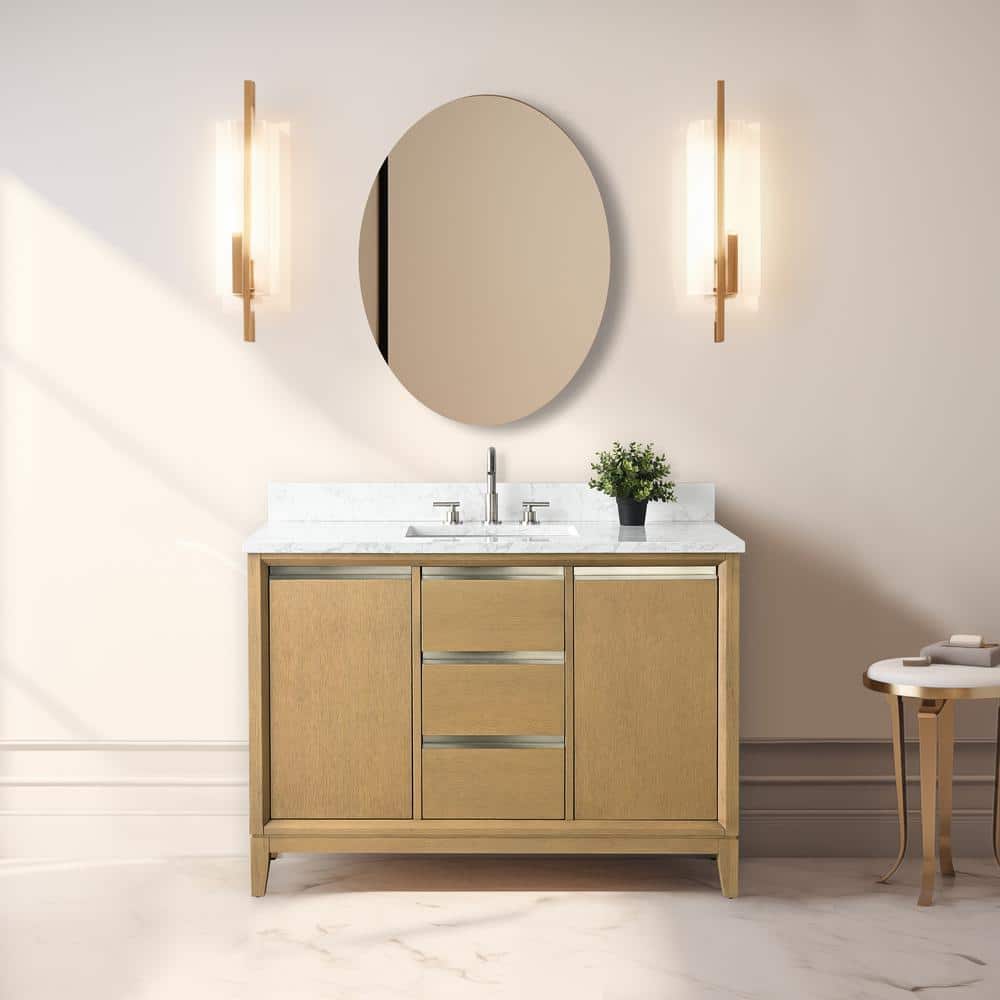 Natural Oak 48" Single Bathroom Vanity with Engineered Marble Top