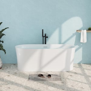 67 in. x 31.5 in. Freestanding Soaking Bathtub with Center Drain and Groove overflow in White/Polished Chrome