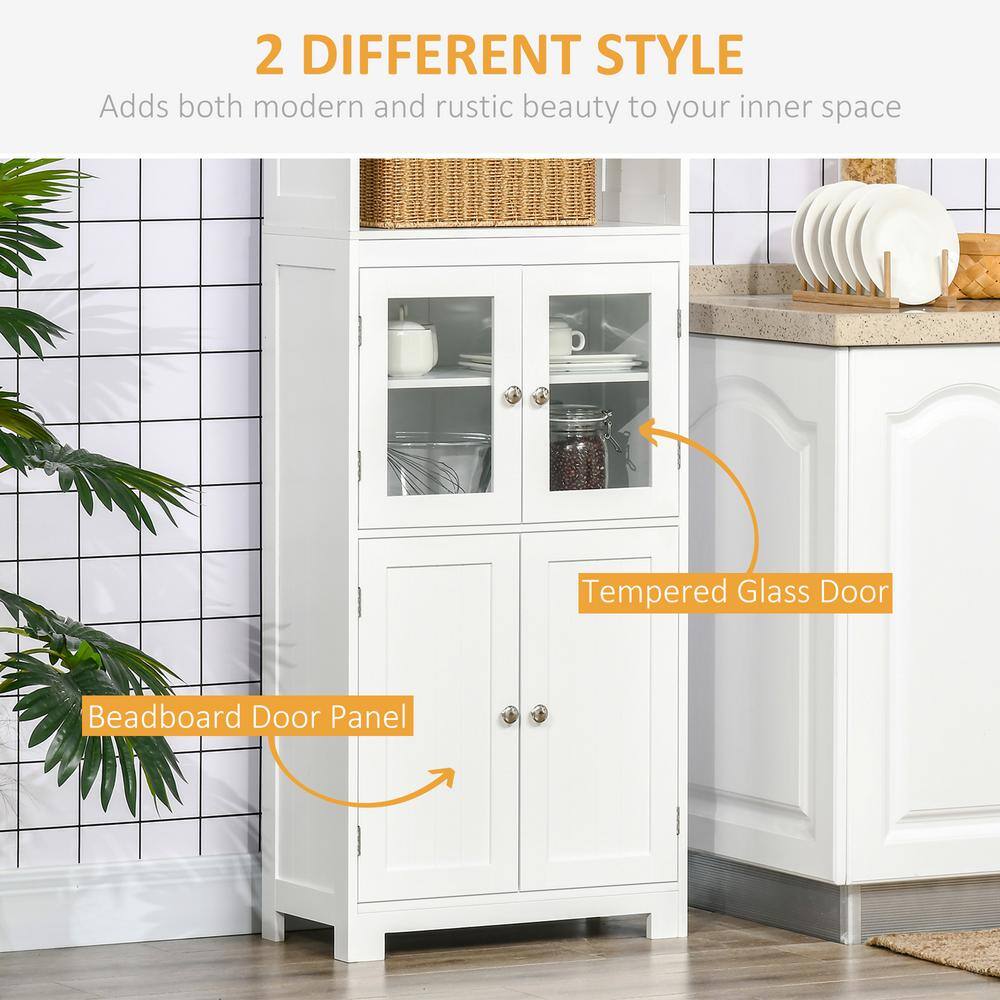 White 63" Freestanding Kitchen Pantry with Glass Doors