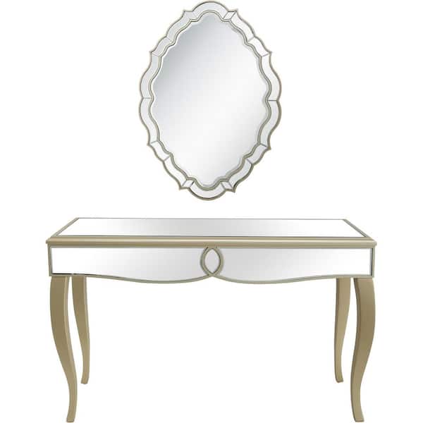 Camden Isle Eleanor 16 in. Champagne Oval Glass Console Table with Mirror