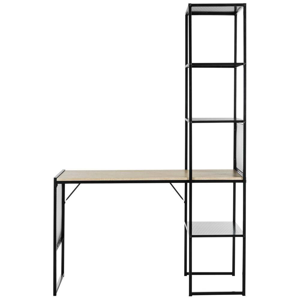 Transitional Black Metal Corner Home Office Desk with Open & Closed Shelving