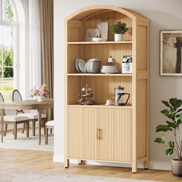 Bachel Light Wood MDF 31.5 in. Arched Pantry Cabinet with Doors, Tall Storage Cabinet for Kitchen, Dining Room