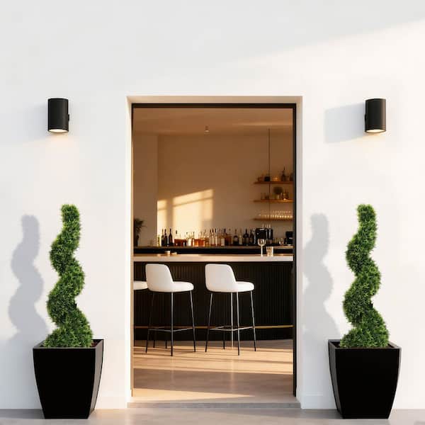 HOYMN 3 ft. Artificial Cedar Spiral Topiary Tree in Black Pot, UV