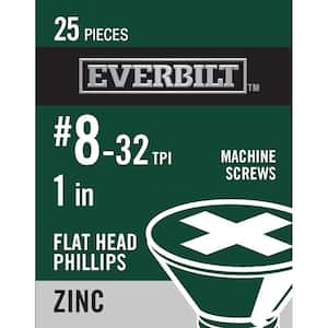 #8-32 x 1 in. Phillips Flat Head Zinc Plated Machine Screw (25-Pack)