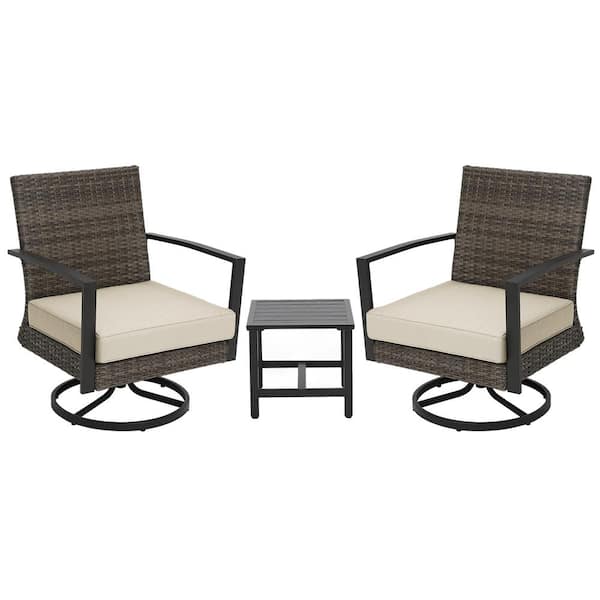 SUNVIVI 3-Piece Aluminum Outdoor Bistro Set with Beige Cushions