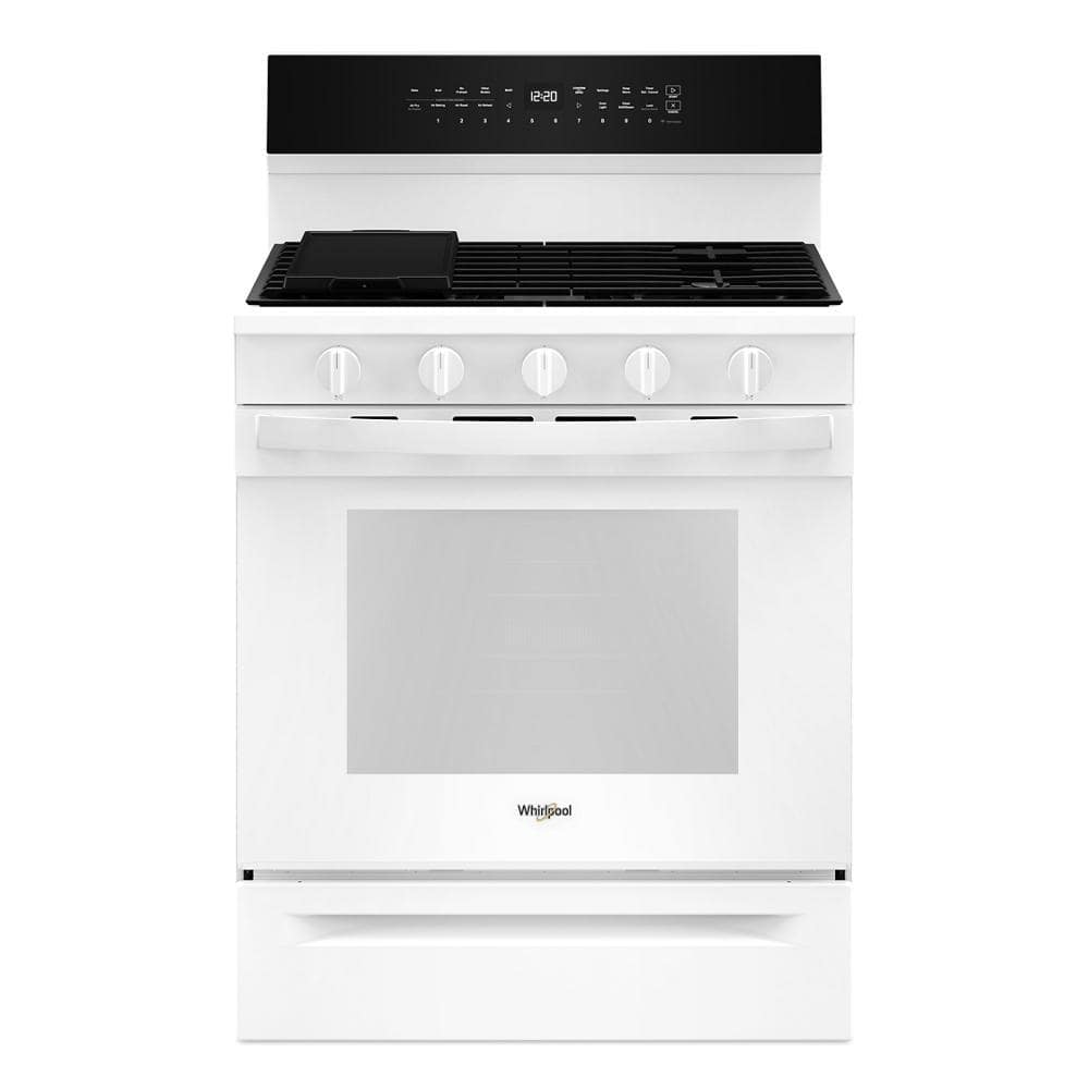 Whirlpool 30 in. 5-Burners Freestanding Gas Range in White with Air Cooking Technology