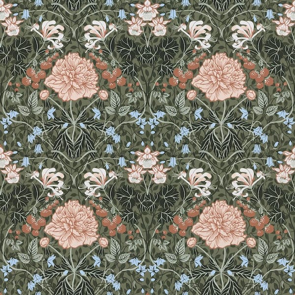 A-Street Prints Celestine Green Floral Wallpaper Sample