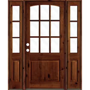 70 in. x 96 in. Knotty Alder Right-Hand/Inswing 9-Lite Clear Glass Red Chestnut Stain Wood Prehung Front Door/Sidelites