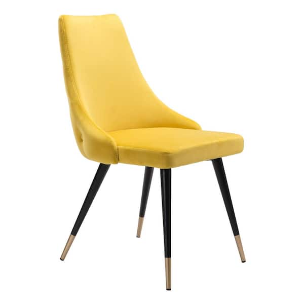 Zuo Piccolo Yellow Velvet Dining Chair, Yellow Velvet Dining Room Chairs