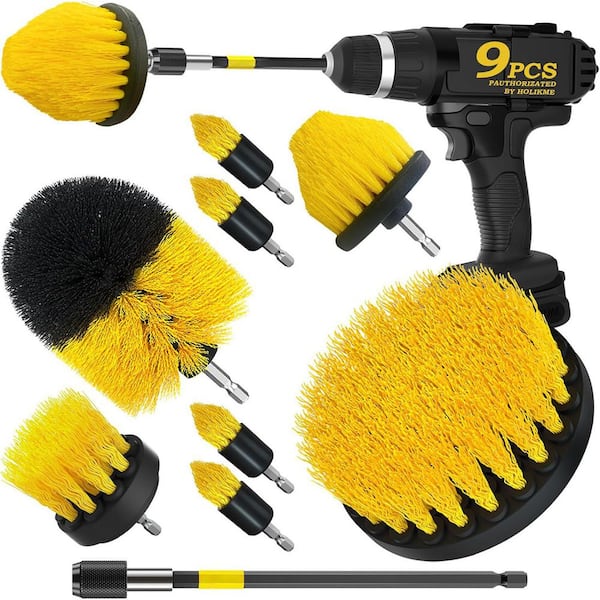 All Purpose Drill Brush Set with Extend Attachment for Bathroom Surfaces Grout Floor Tub Shower Tile 9 Pack