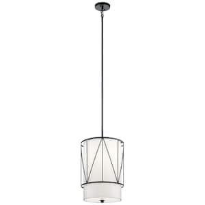 Birkleigh 1-Light Black Transitional Shaded Kitchen Pendant Hanging Light with Fabric Shade