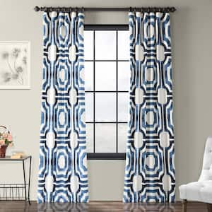 Mecca Blue Printed Room Darkening Curtain - 50 in. W x 120 in. L Rod Pocket with Back Tab Single Window Panel